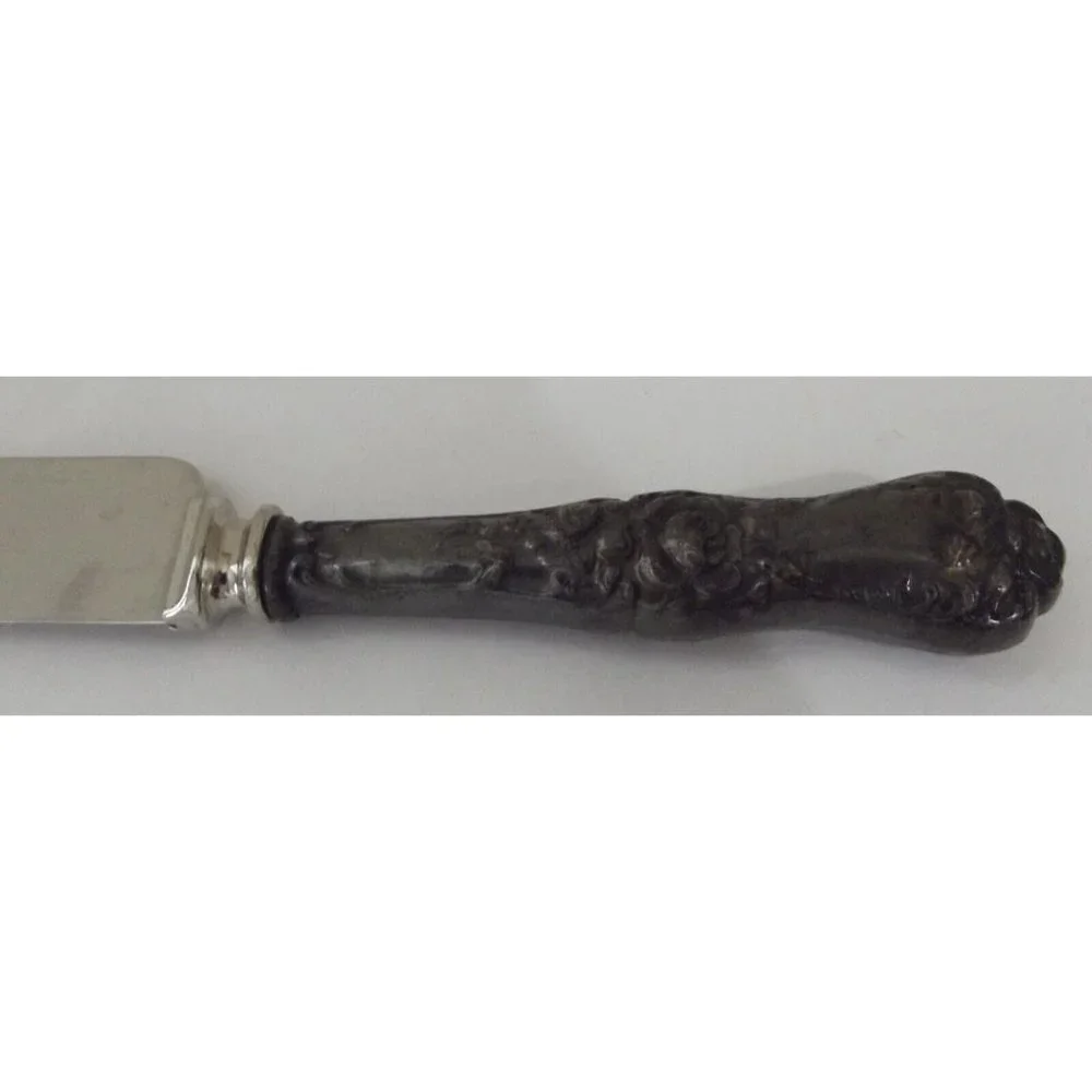 Sheffield England Knife Ornate Handled Distressed Stainless Steel bread 12